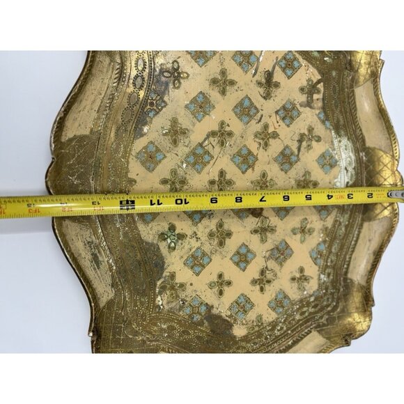 Mid Century Italian Blue GoHollywood Regency Florentine Serving Tray Wood 20x15" - Picture 15 of 16